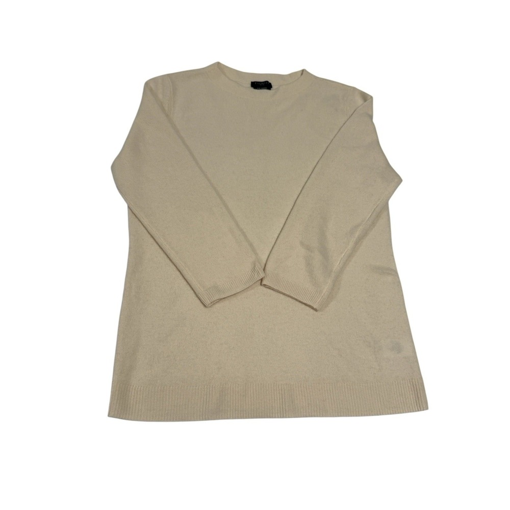 Talbots Petites 100% Pure Cashmere‎ Solid Ivory Crewneck Pullover Sweater PM ECU